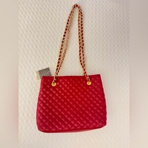 Lord & Taylor Quilted Red Gold Chain Shoulder Bag NWT | Luxe Designer Inspired